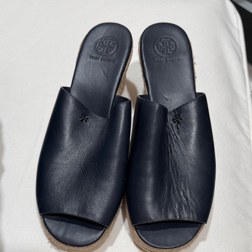 Tory Burch Navy Leather Slides